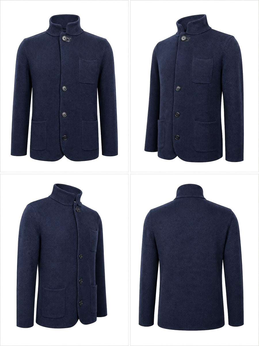 Early Autumn British Vintage Gentleman Style Men's Sweater Cardigan Coat, Suitable for Commuting, Daily Outings, and Parties - Deep Blue