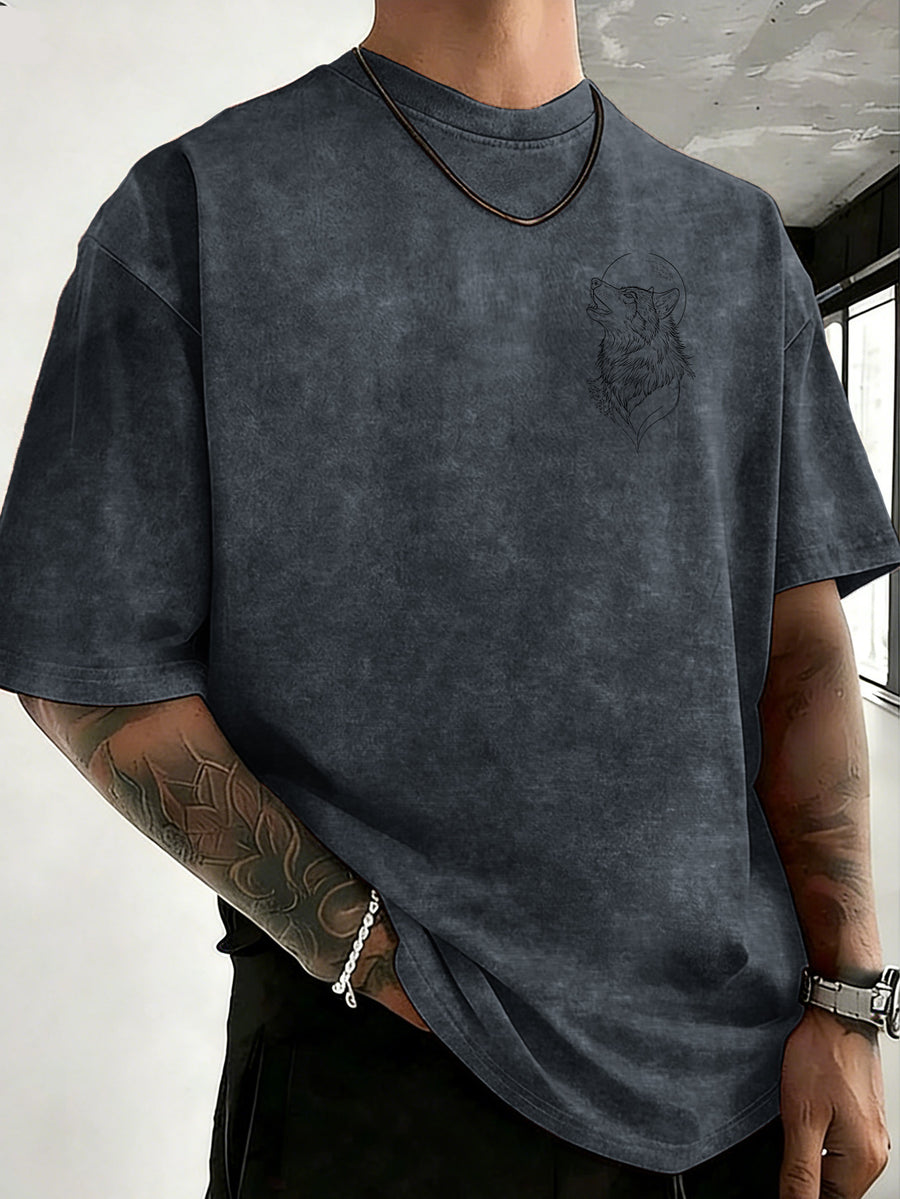 Drop Shoulder Vintage Washed T-Shirt Fashionable Crowd Exclusive Casual Comfortable High Quality Pure Short Sleeve Streetwear Essential Top - Navy Color
