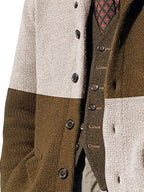 Men's Autumn and Winter New Style Lapel Single Breasted Cardigan Color Blocked Fashionable Casual Business Versatile Slim Fit Skin Friendly Comfortable Soft Warm Long Sleeved Pocket Durable Sports Vitality Simple Knitted Sweater - Light Grey