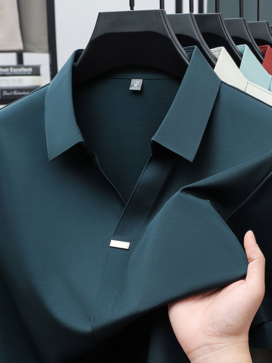 Summer New Men'S Short Sleeve Shirt Outerwear Fashion Trendy All-Match V-Neck Polo Collar - SINBOS - Ha Qing