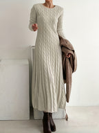 Autumn/Winter Fashionable, Elegant, Casual, and Commuter-Style French-Style Women's Dress, New Fabric Maxi Dress with High-End Color Tones and Textures - Apricot