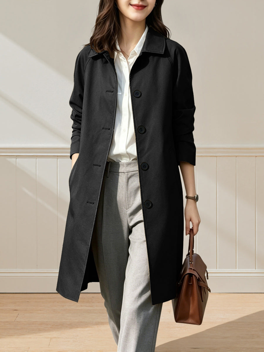 Women'S British Style Mid-Length Trench Coat, Easy And Atmospheric Commuter Temperament Style Jacket, Non-Picky Body Farewell to Passerby Look, Unlined Fabric Style - Black