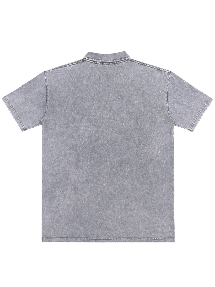 Two-pc More Cost-Effective Heavyweight Combed Pure Vintage Washed Distressed Polo Shirt for Men, Loose Fit Casual Short Sleeve Lapel, Latin American Style Daily Versatile Button-Up Top, Business Casual Commuter Lapel T-Shirt - Grey