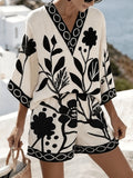 Women's Elegant Bohemian Style Floral Print Loose Top, Shorts, and Set - Wilderness - White