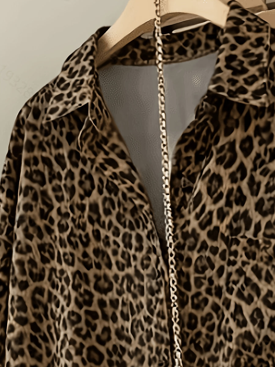 Women's Leopard Print Casual Shirt - Khaki