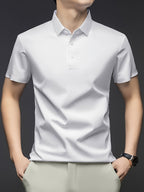 NERO POLO Summer Middle-Aged Men'S Short-Sleeved T-Shirt with Mulberry Solid Color Lapel Polo Shirt Short-Sleeved T-Shirt Men - White