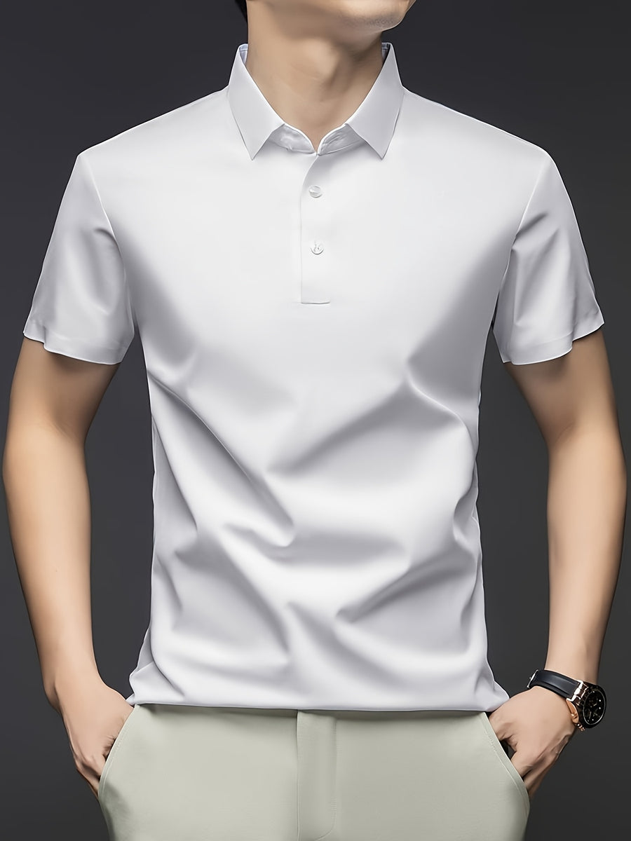 NERO POLO Summer Middle-Aged Men'S Short-Sleeved T-Shirt with Mulberry Solid Color Lapel Polo Shirt Short-Sleeved T-Shirt Men - White