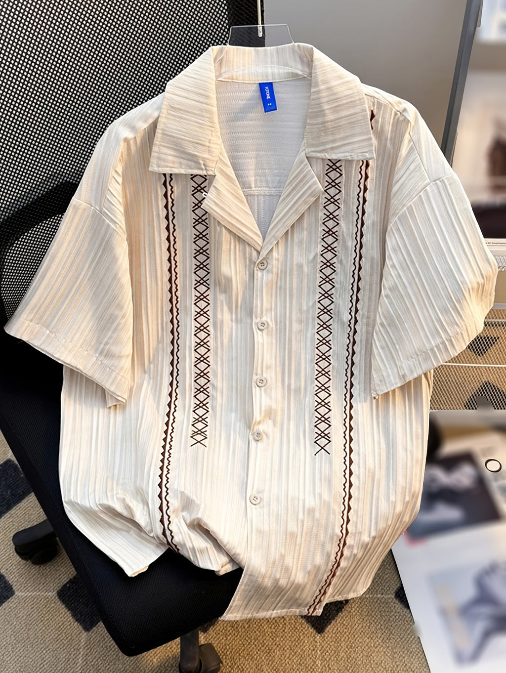 Men'S Trachten Shirt Summer Style Ethnic Embroidery Premium Fashion Casual Versatile Easy Style Cardigan Shirt Trendy Stock - Apricot