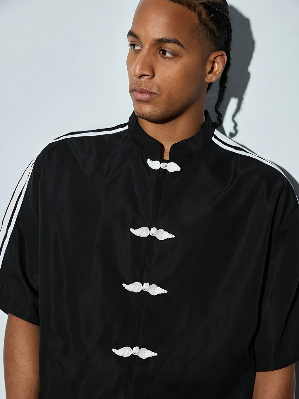 Men's Casual Street Trendy Short Sleeved Shirt - Black