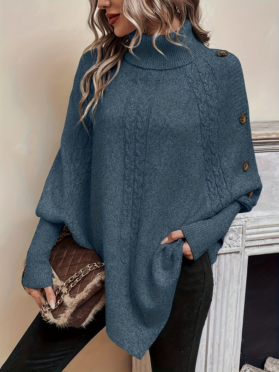NIAN Premium Solid Color Long Sleeve Sweater Women'S Fashion High Neck Pullover - Blue