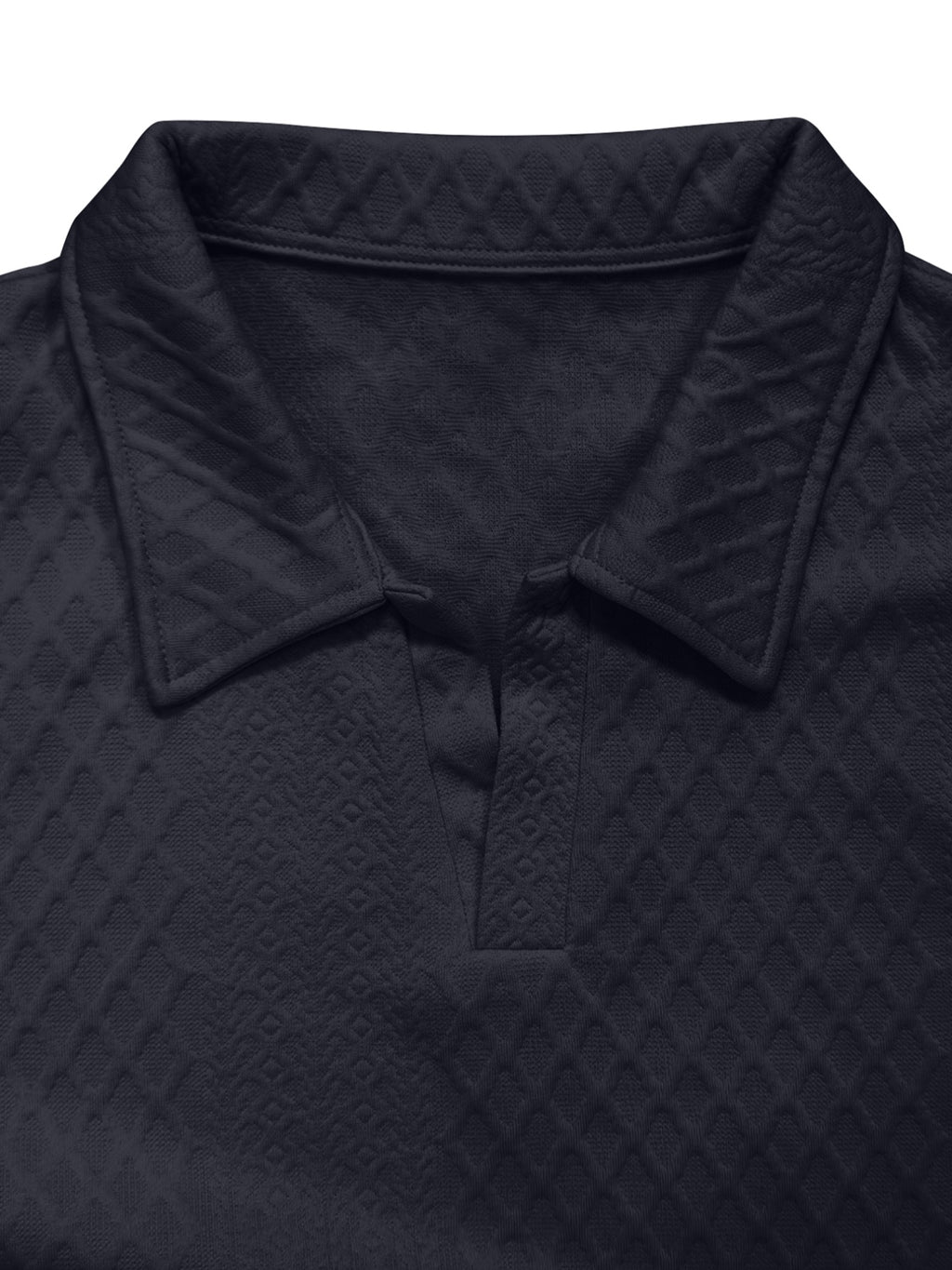 Versatile and Practical Men's Diamond-pattern Long-sleeve Polo Pullover with Lapel Collar, European and American Style, Suitable for Commuting and Outings (texture May Vary) - Navy Color