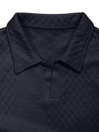 Men's New Rhombus Long Sleeve Polo Top, High-End Textured Lapel Pullover, Versatile Outerwear for Daily Commuting (Random Texture) - Navy Color