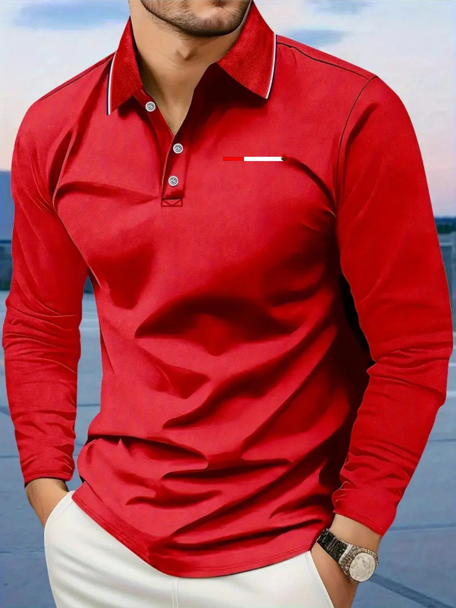 Smoke Pattern Men'S Summer Long-Sleeved Shirt Polo Shirt Golf Shirt Fabric Soft Comfortable Breathable Outdoor Sports Or Home Men'S Daily Matching YD253 - Red