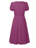 Elegant And Stylish Dress for Women with a Square Neckline, Drop Shoulder Sleeves, Solid Color, Featuring a Bow Design at The Waist, Easy to Wear And Remove, Machine Washable, Suitable for Outings And Dates, Perfect for Commuting Fashion - Purple