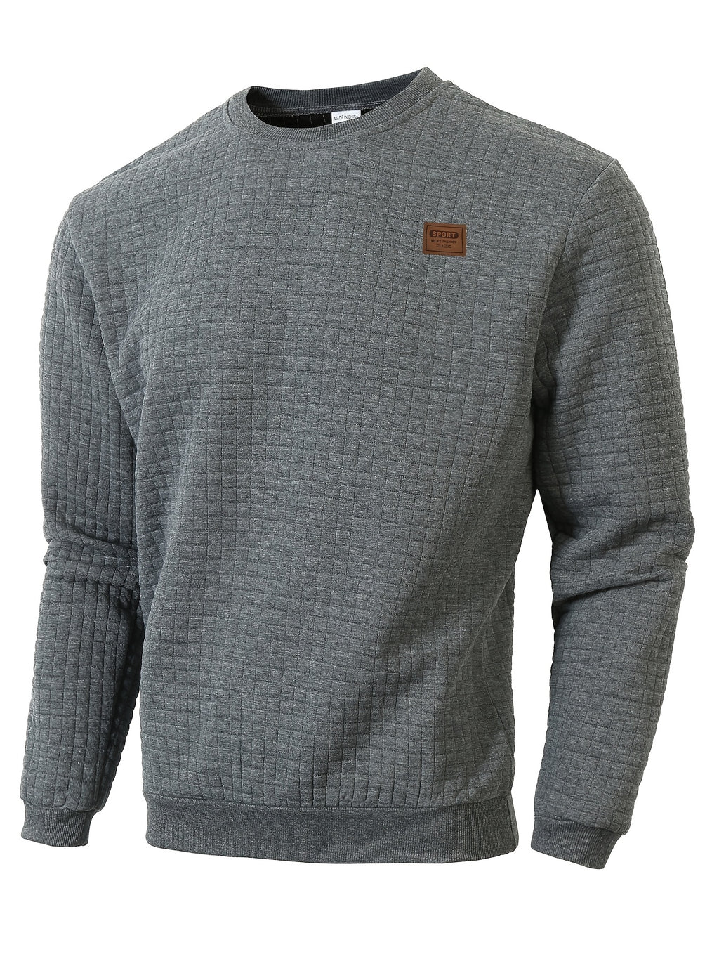 Men'S Knit Round Neck Solid Small Checkered Pullover Sweatshirt, Casual Easy Fashion Trendy Square Premium Men'S Clothing - Grey