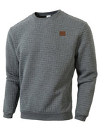 Men'S Knit Round Neck Solid Small Checkered Pullover Sweatshirt, Casual Easy Fashion Trendy Square Premium Men'S Clothing - Grey