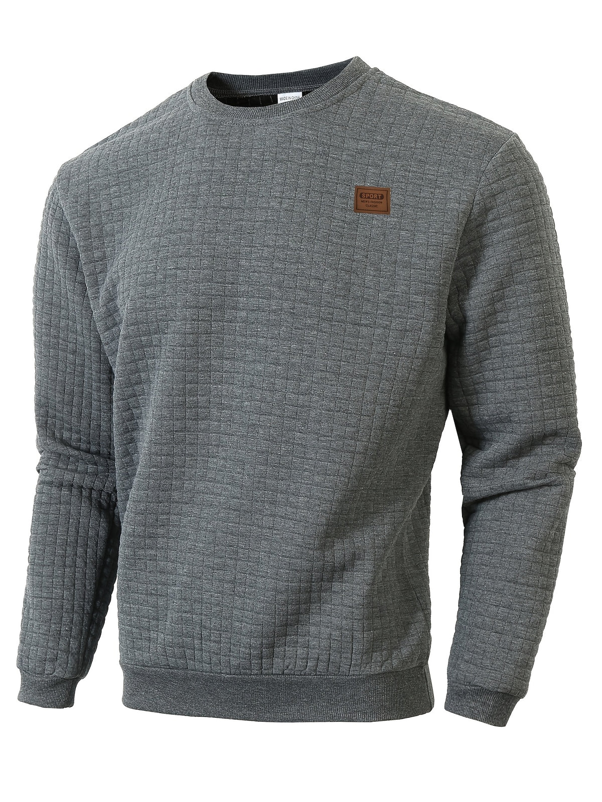 Men'S Knit Round Neck Solid Small Checkered Pullover Sweatshirt, Casual Easy Fashion Trendy Square Premium Men'S Clothing - Grey