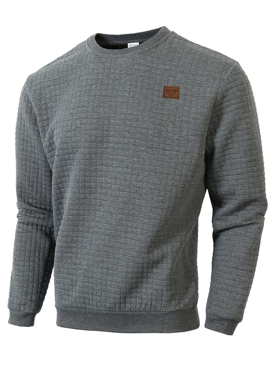 Men'S Knit Round Neck Solid Small Checkered Pullover Sweatshirt, Casual Easy Fashion Trendy Square Premium Men'S Clothing - Grey