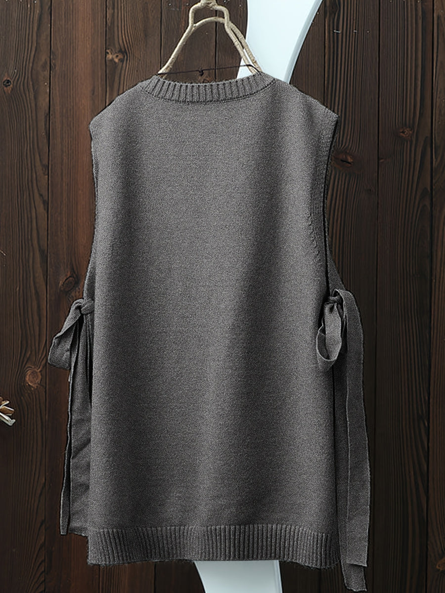 Women'S Spring Autumn Casual Fashion Niche Chic Vintage Easy Solid Round Neck Vest Sleeveless Side Slit Tie-Up Short Front Long Back Design Temperament Daily Versatile Quality Premium Gentle Elegant Loose Lazy Style Outerwear Sleeveless Camisole Top - Grey