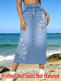 [Printed Skirt - Not Denim Fabric]Non-Denim Fabric, Denim Print Spring/Summer New Women'S Non-Denim Fabric Non-Denim Printed Skirt High Waist Casual Versatile Skirt - Imitation Denim Print Blue