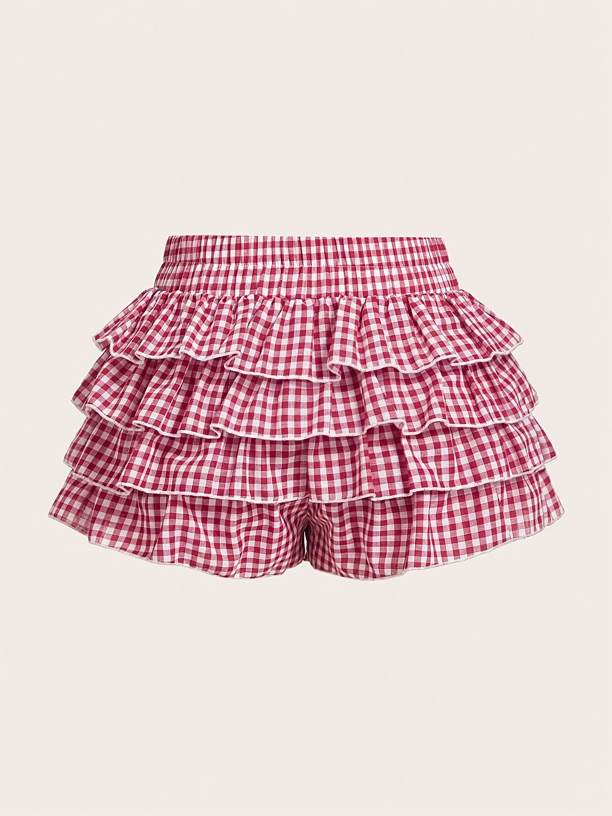 Casual Low-Waist Plaid Bodycon Ruffled Women'S Ultra-Short Shorts Back to Clothes Easy Daily - Red