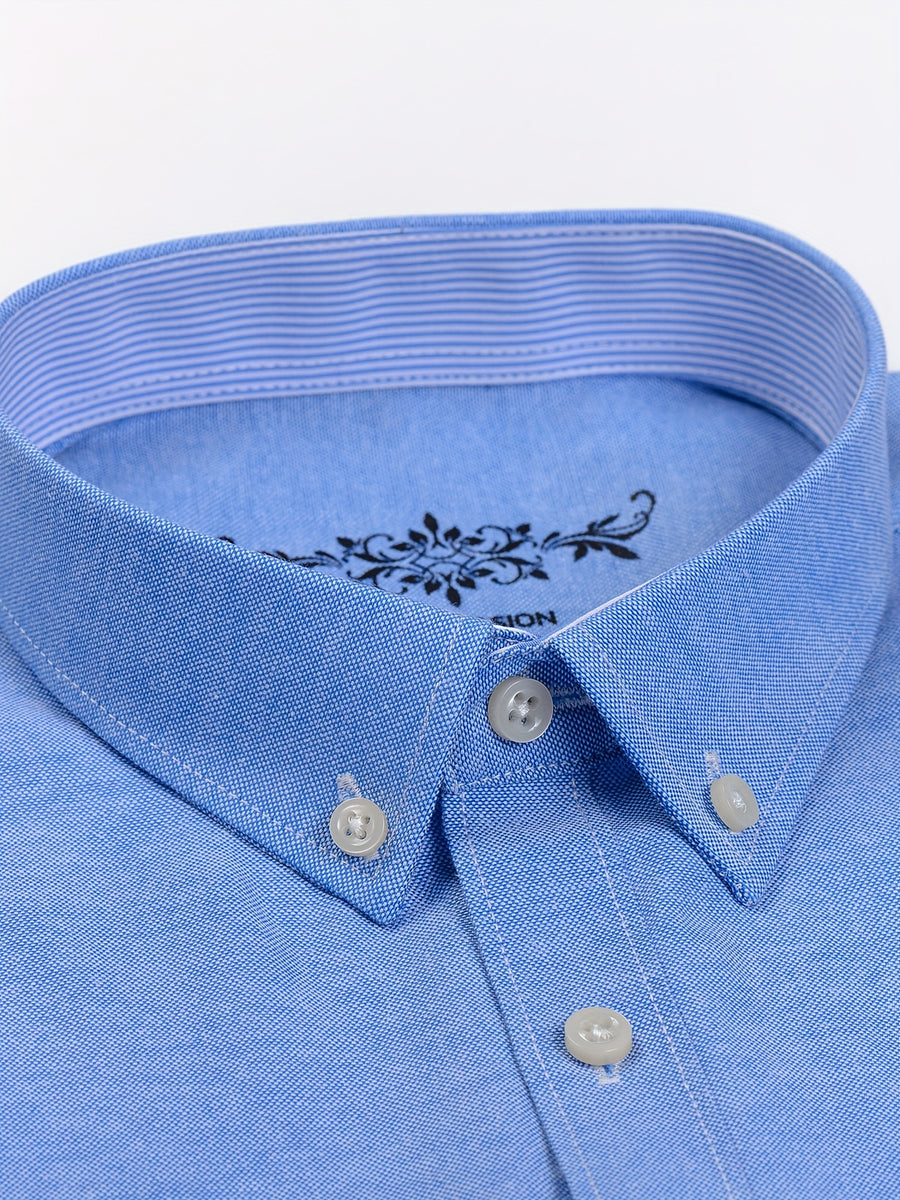 Men'S 60% Long Sleeve Solid Casual Sturdy Oxford Shirt - Light Blue