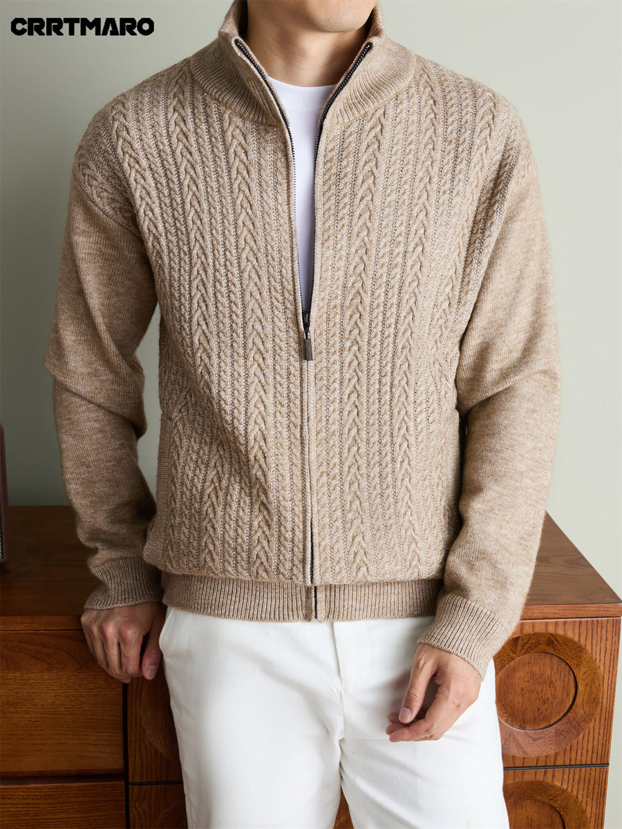 Men'S Heavyweight Thick Knit Cardigan, Warm Casual Layering Top for Fall And Winter - Clip Flower Coffee