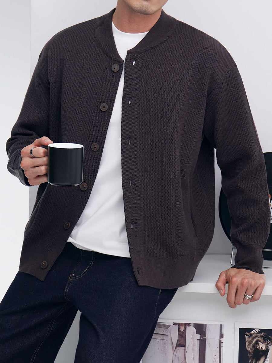 Men'S Button-Up Knitted Cardigan Sweater Suitable for Casual Business Office Wear - Coffee Color
