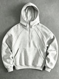 Men's Heavyweight Deconstructed Half-Zip Cropped Sweatshirt, Spring/Autumn Hoodie, Stylish Premium Pullover Jacket for Men - White Gray