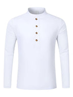 2pcs Men's Solid Color Pullover Henley Shirt, Long Sleeve, Regular Fit for Spring/Autumn, Casual Outings and Parties - Light White+Blue