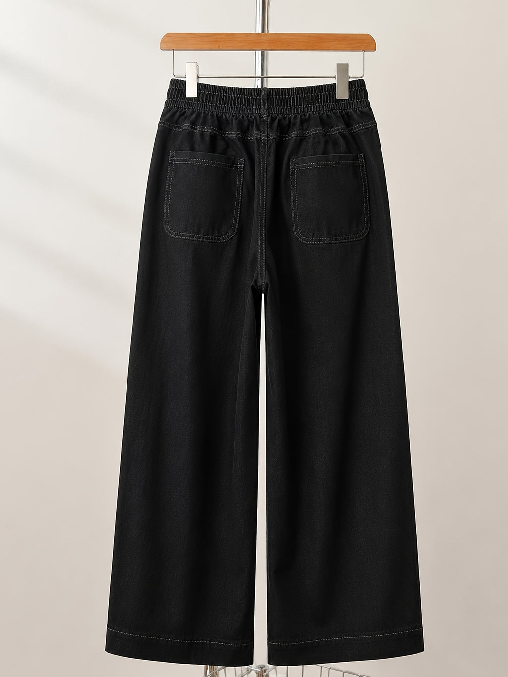 Women'S Tencel Denim Jeans, Spring/Summer Style, Thin Korean Style, High Waist, Slim Fit, Straight Leg, Wide Leg, Ice Flowy Casual Pants - Black
