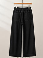 Women'S Tencel Denim Jeans, Spring/Summer Style, Thin Korean Style, High Waist, Slim Fit, Straight Leg, Wide Leg, Ice Flowy Casual Pants - Black