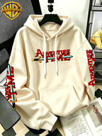 By Warner Bros., 2026 New Adventure Treasure Print, Men's Hoodie, Hooded Sweatshirt, Kangaroo Pocket and Drawstring Hat, Suitable for Daily and Outdoor Sports Wear, Autumn and Winter Warm Jacket, Fashionable Jacket - Apricot
