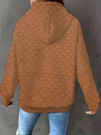 Women's Autumn/Winter Waffle Hooded Long-Sleeve Solid Color Sweatshirt - Camel