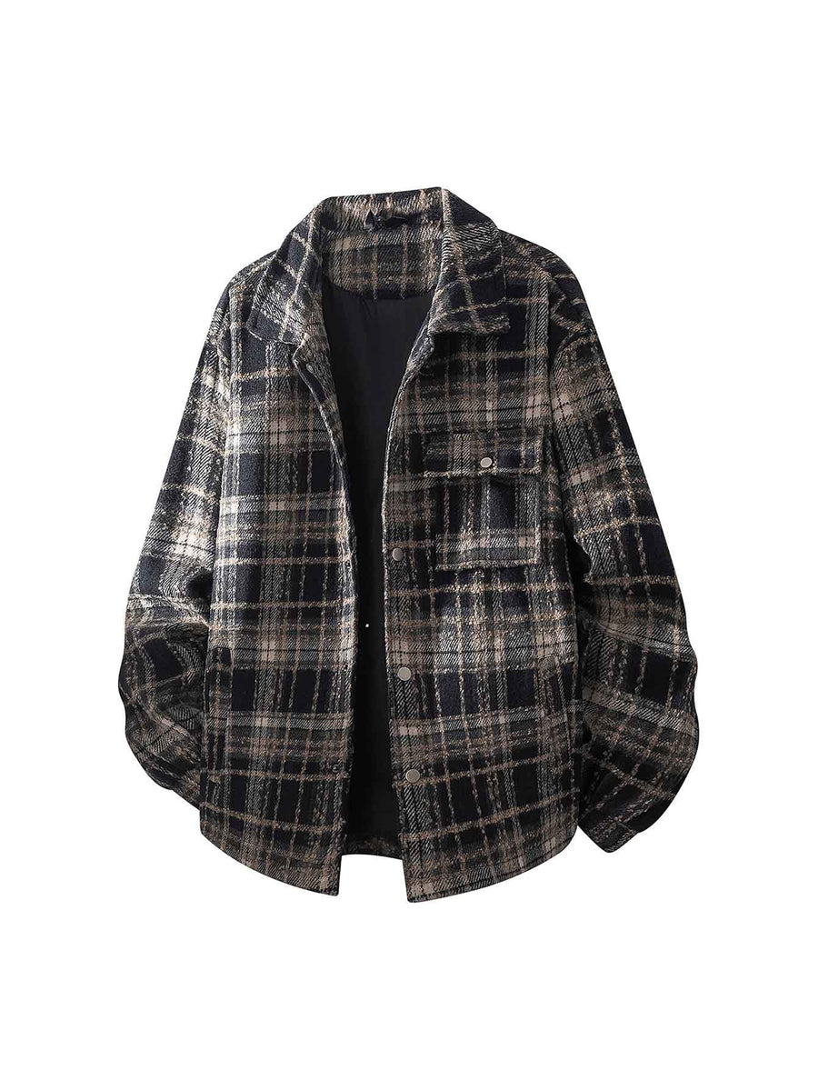 High-quality Plaid Heavyweight Men's Jacket, Simple Casual Couple's College-style Coat, Soft and Comfortable Classic Men's Jacket - Dark Brown
