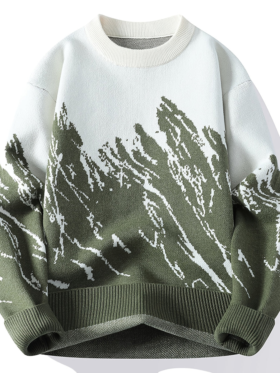 Men's Gradient Color Sweater Ombre Sweater Suitable for Autumn/Winter, Crew Neck Contrast Color Blending Top, Casual Versatile Blending Sweater for Office & Casual Attire, Warm Winter Sweater for Layering - Dark Gray