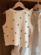 Women's Fashion Cherry Print Tank Top - White