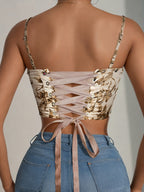 Elegant Special Vintage Floral Print Elegant Short Body-Shaping Camisole with Sexy Boning - Apricot
