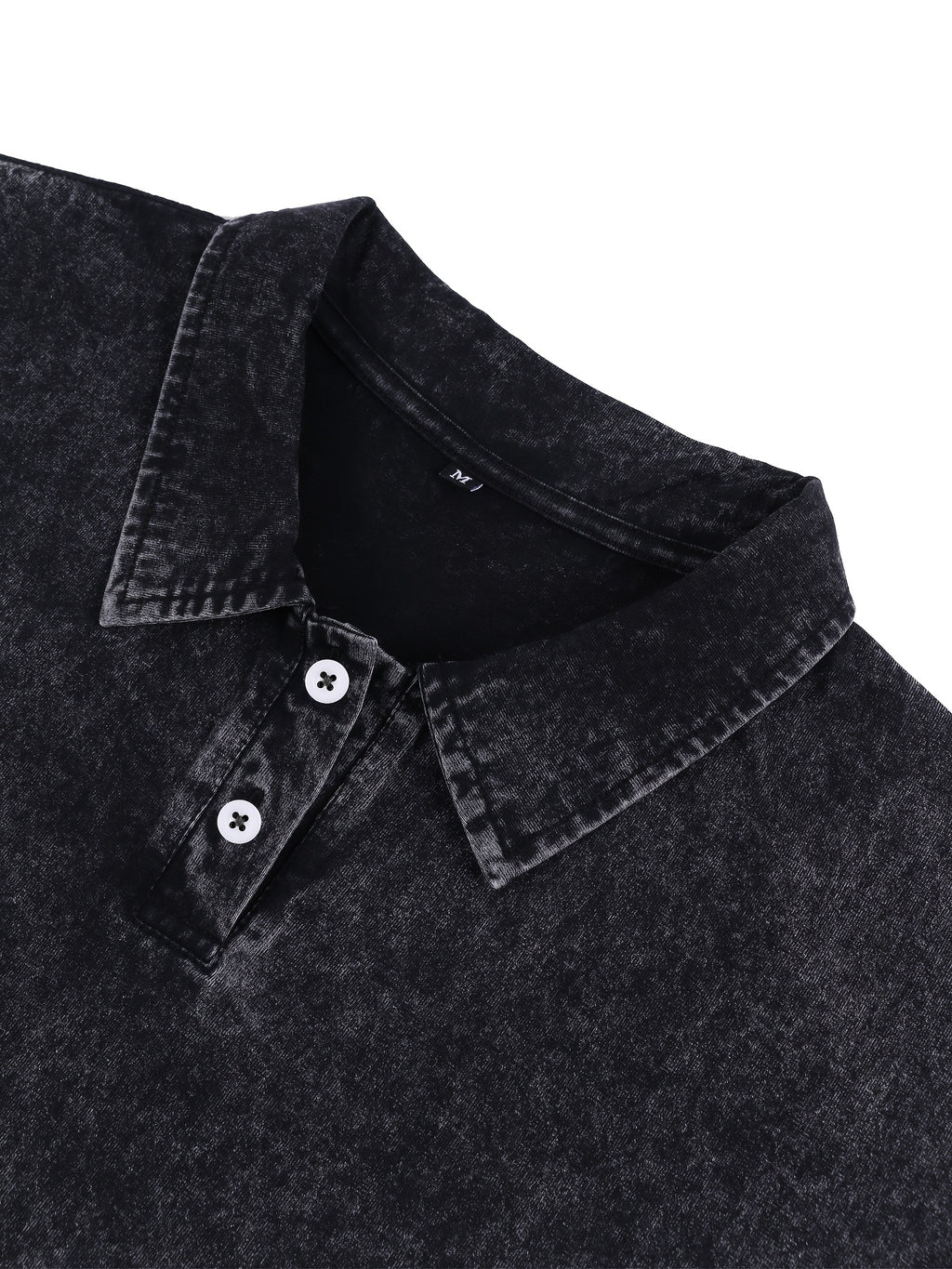 New American Hip-Hop Punk Style Washed Black Short Sleeve Lapel Loose Polo T-Shirt for Men And Women - Retro Distressed Design, Lightweight And Breathable Fabric, Streetwear Trendy Loose Polo Top, Suitable for Casual Wear And Outdoor Activities - Black