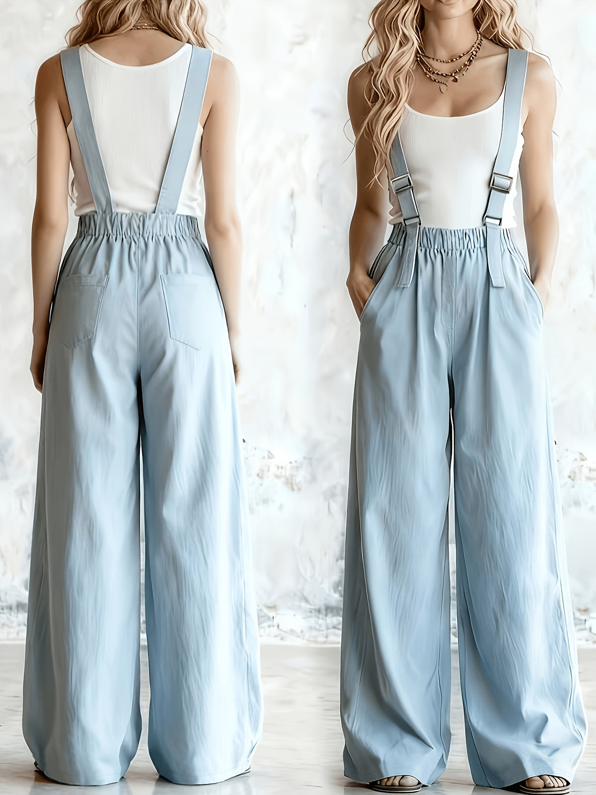 Women's Overalls Pants, Street Style with a Hot and  Fashion Statement, Adjustable Metal Buckle Straps, Casual Wear for Women, Y, Loose Fit, Elastic Waistband, Women's Casual and Elegant Overalls Pants, Wilderness - Light Blue