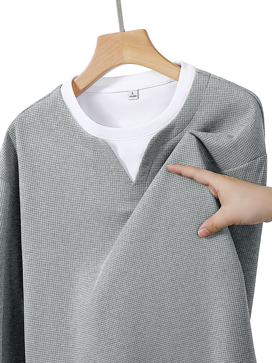 JEEP Men'S Printed Waffle Knit Long Sleeve T-Shirt for Spring And Autumn - Gray