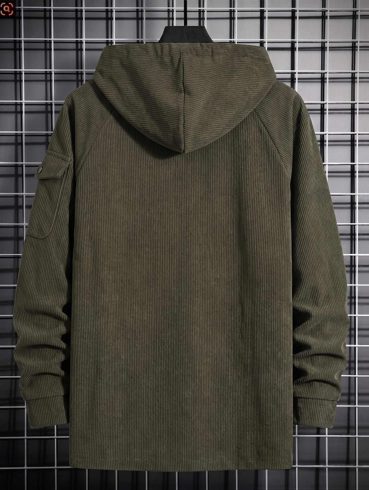 Christmas ! 1pc Men'S Corduroy Hooded Sweatshirt, Multi-Pocket Design, Retro Casual Style, Loose Fit, Ideal for Autumn/Winter Daily Outdoor Activities - fern green