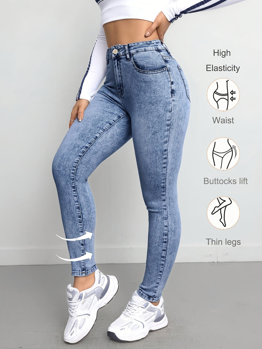 Fashionable and Comfortable Women's Skinny Jeans - Medium Blue