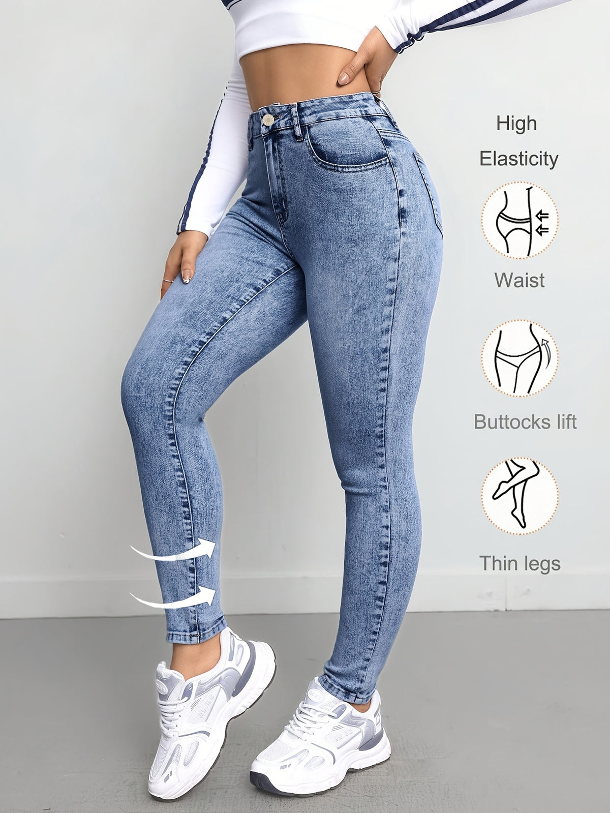 Fashionable and Comfortable Women's Skinny Jeans - Medium Blue