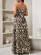 Elegant Leopard Print Slingback Dress | V-neck, Color Block, All-season, Suitable for Adults - Polychrome