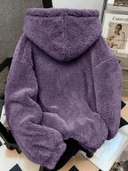 Item No.: WY260615083 Women's Autumn/Winter Loose Fit Hooded Sweatshirt, Soft and Warm Faux Hoodie, Suitable for Daily Work, Commuting, Dating, and Home Wear - Deep Purple