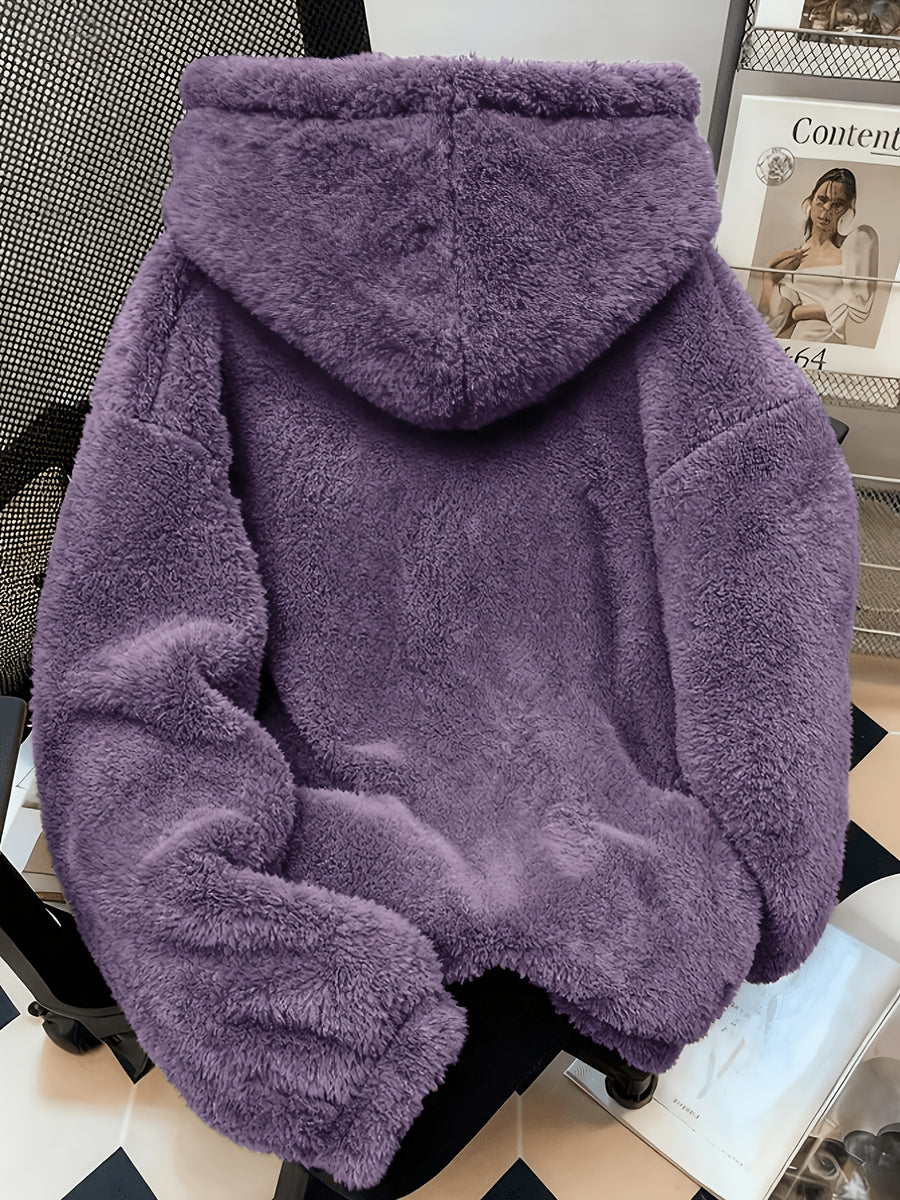 Item No.: WY260615083 Women's Autumn/Winter Loose Fit Hooded Sweatshirt, Soft and Warm Faux Hoodie, Suitable for Daily Work, Commuting, Dating, and Home Wear - Deep Purple