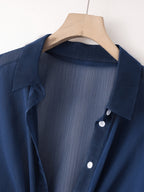 New Batwing Cardigan Short Casual Chiffon Shawl, Sunscreen Breathable Solid Color Women'S Shirt - Navy Color