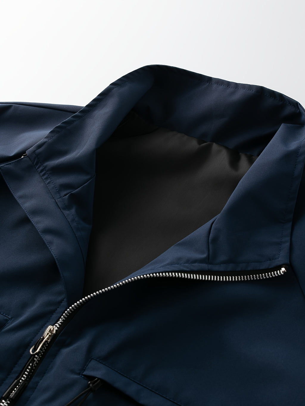 Men'S Solid Color Stand-Collar Jacket, Street Casual Campus Outing Style, Lightweight Windproof Practical Fabric, Minimalist All-Match Cargo Style, Spring/Autumn Standard Fit - 637 - Deep Blue