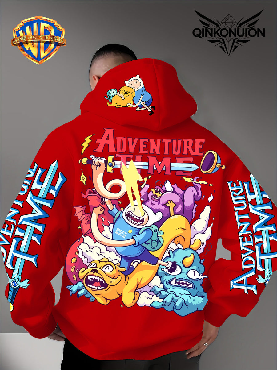Warner Official Men'S Hoodie, Adventure Treasure Colorful Hot Blood Adventure Trend Printed Design, Machine Washable, Warm And Casual for Autumn And Winter, Daily Drawstring Hoodie, Multi-Functional Sports And Leisure Loose Version - Red